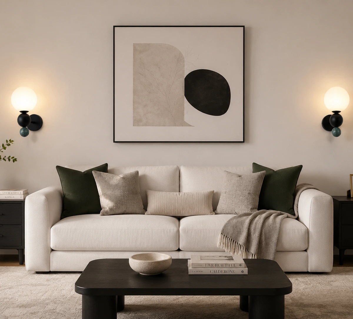 Strong Lighting luxury matte black spherical wall lamp featuring a frosted white glass shade and natural green marble sphere base